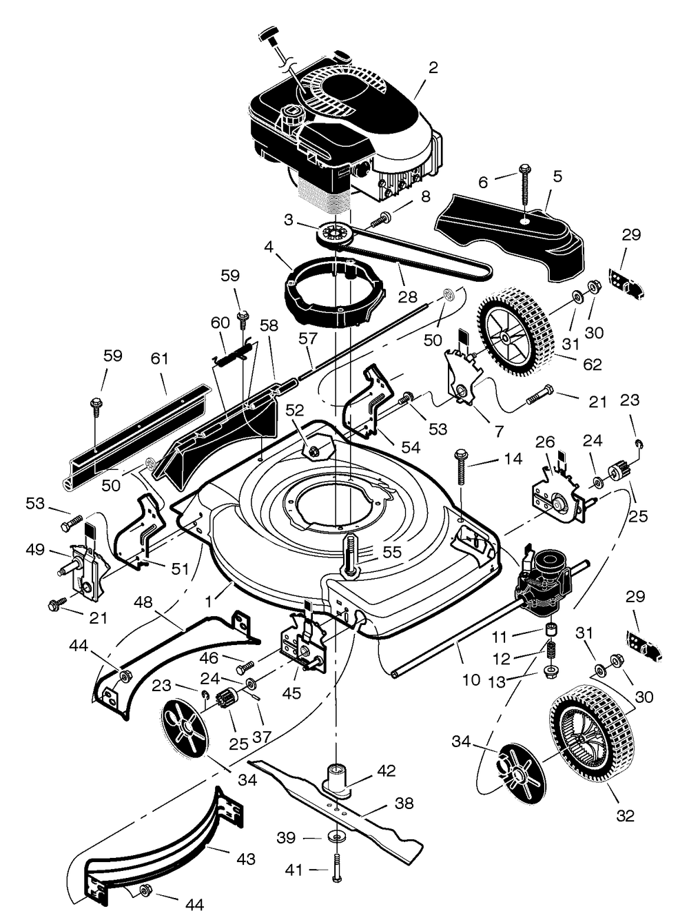 Mower Housing Assembly Diagram and Parts List for 228410X199C 2005 Briggs and Stratton Lawn Mower